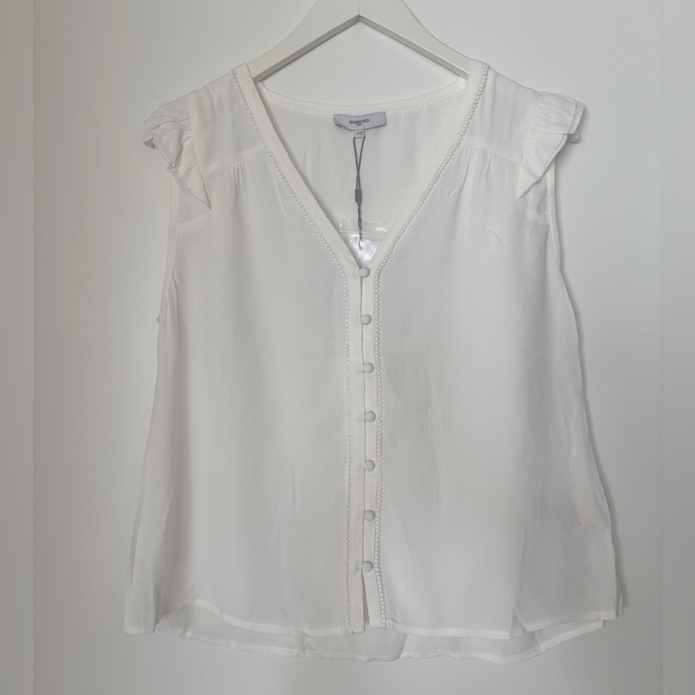 SUNCOO White Flutter Sleeve Blouse with Ruffled Details